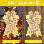 2 PCS LED Easter Bows for Wreath, Happy Easter Eggs Wreath Bows with LED Light Yellow Burlap Ribbon Bow LED, alternate view 3