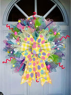 2 PCS LED Easter Bows for Wreath, Happy Easter Eggs Wreath Bows with LED Light Yellow Burlap Ribbon Bow LED, alternate view 5