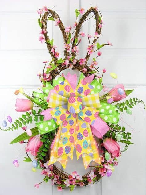 2 PCS LED Easter Bows for Wreath, Happy Easter Eggs Wreath Bows with LED Light Yellow Burlap Ribbon Bow LED, alternate view 6