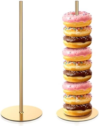 2 Pcs Metal Donut Display Stand Tower for Dessert Table, Gold in Gold