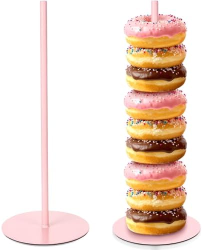 2 Pcs Metal Donut Display Stand Tower for Dessert Table, Pink in Pink