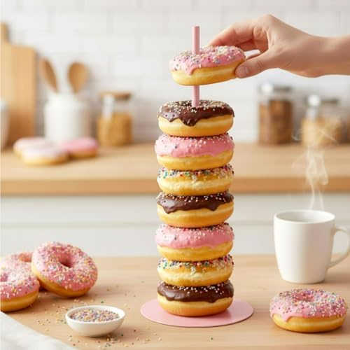 2 Pcs Metal Donut Display Stand Tower for Dessert Table, Pink in Pink, alternate view 2