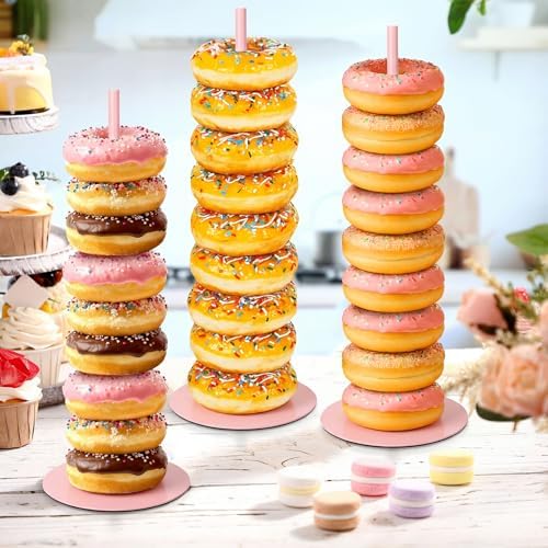2 Pcs Metal Donut Display Stand Tower for Dessert Table, Pink in Pink, alternate view 5