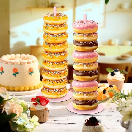 2 Pcs Metal Donut Display Stand Tower for Dessert Table, Pink in Pink, alternate view 6