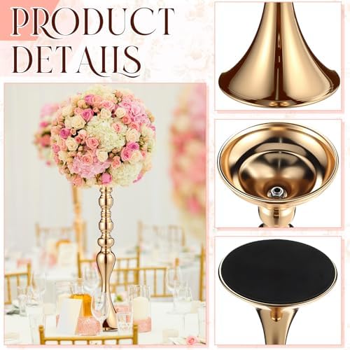 2 Pcs Metal Flower Arrangements Stand Metal Wedding Centerpiece Stand Gold Vase Centerpiece Tall Table Decor, alternate view