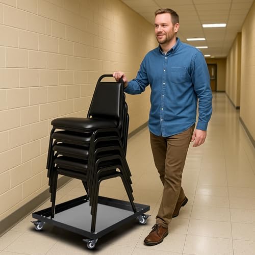 2 Pcs Metal Stacking Chair Dolly, 330 Lbs Steel Cart with Wheels, alternate view 2