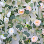 2 Pcs Pink 6.6Ft Artificial Eucalyptus Flower Garland with Fake Rose Flower Vine Seeded Eucalyptus Leaves, alternate view 2