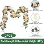 2 Pcs Pink 6.6Ft Artificial Eucalyptus Flower Garland with Fake Rose Flower Vine Seeded Eucalyptus Leaves, alternate view 3