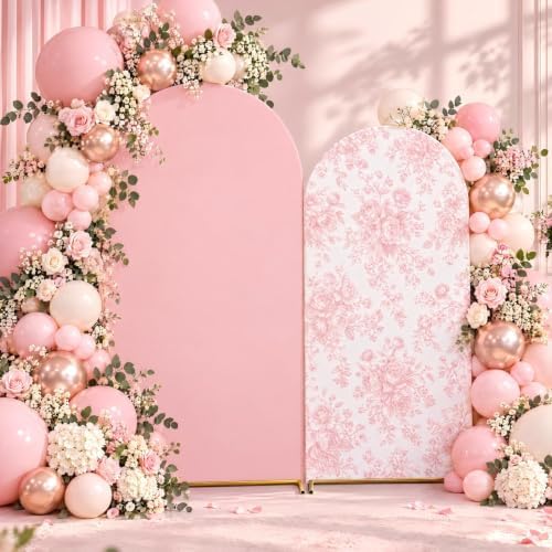 2 Pcs Pink Floral Arch Covers Backdrop 7.2ft 6ft Stretchy Fabric Covers for Ripples Wedding Bridal Shower Baby