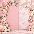 2 Pcs Pink Floral Arch Covers Backdrop 7.2ft 6ft Stretchy Fabric Covers for Ripples Wedding Bridal Shower Baby