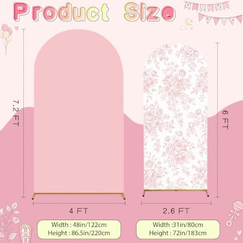 2 Pcs Pink Floral Arch Covers Backdrop 7.2ft 6ft Stretchy Fabric Covers for Ripples Wedding Bridal Shower Baby, alternate