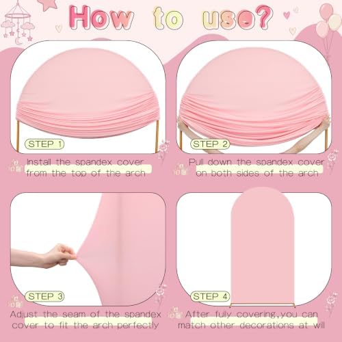 2 Pcs Pink Floral Arch Covers Backdrop 7.2ft 6ft Stretchy Fabric Covers for Ripples Wedding Bridal Shower Baby, alternate