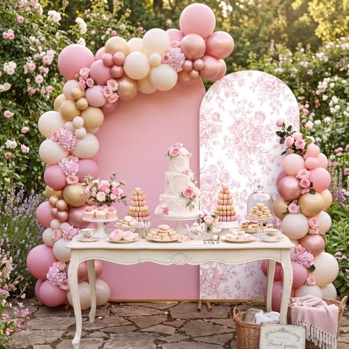 2 Pcs Pink Floral Arch Covers Backdrop 7.2ft 6ft Stretchy Fabric Covers for Ripples Wedding Bridal Shower Baby, alternate