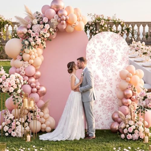 2 Pcs Pink Floral Arch Covers Backdrop 7.2ft 6ft Stretchy Fabric Covers for Ripples Wedding Bridal Shower Baby, alternate