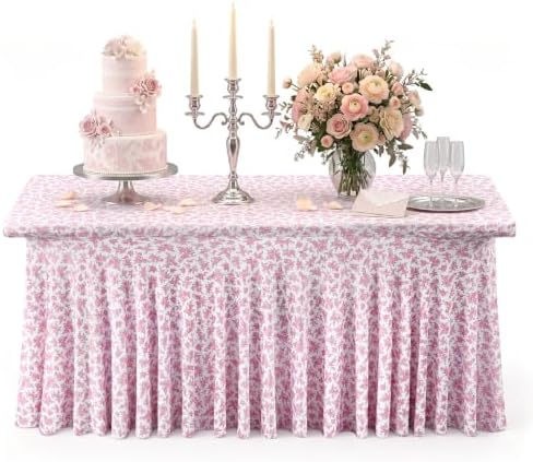 2 Pcs Pink Rose 6 ft Stretch Rectangle Table Covers, 72'' x 30''