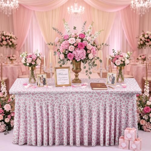 2 Pcs Pink Rose 6 ft Stretch Rectangle Table Covers, 72'' x 30'', alternate view 2