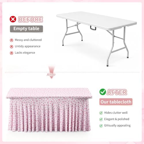 2 Pcs Pink Rose 6 ft Stretch Rectangle Table Covers, 72'' x 30'', alternate view 5