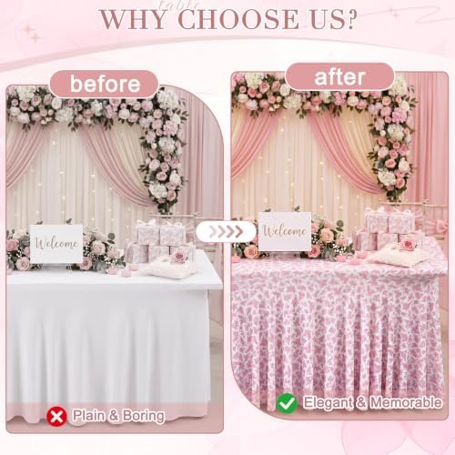 2 Pcs Pink Rose 6 ft Stretch Rectangle Table Covers, 72'' x 30'', alternate view 6