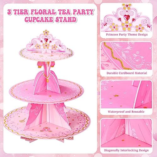 2 Pcs Princess Cupcake Stands, 3 Tier Castle Dessert Towers, alternate view 4