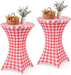 2 Pcs Red Gingham Stretch Cocktail Table Covers, 32'' x 43''