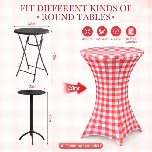 2 Pcs Red Gingham Stretch Cocktail Table Covers, 32'' x 43'', alternate view 3