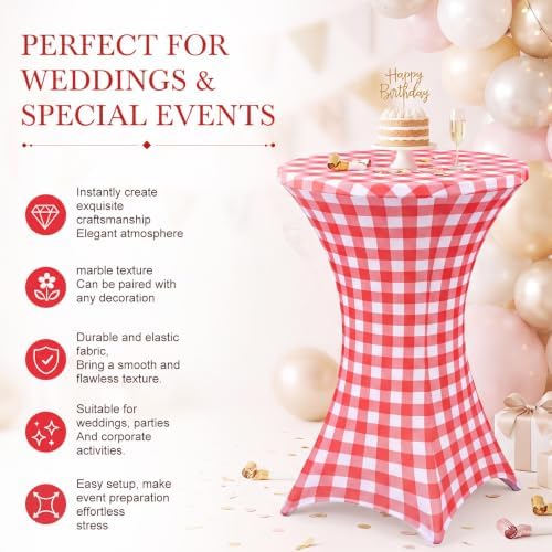2 Pcs Red Gingham Stretch Cocktail Table Covers, 32'' x 43'', alternate view 5