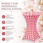 2 Pcs Red Gingham Stretch Cocktail Table Covers, 32'' x 43'', alternate view 5