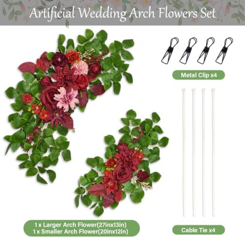 2 PCS Red Wedding Arch Flowers, Flowers for Arch Backdrop, alternate view 3