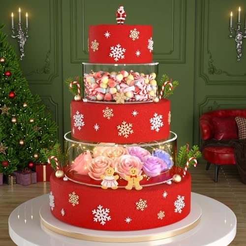 2 Pcs Round Acrylic Cake Stand with Lid, Clear Fillable Cake Tier in 10 x10 x 4, 6 x 6 x 4 inch in Transparent