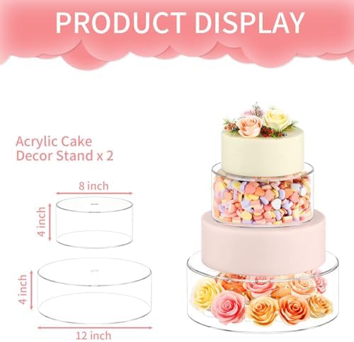 2 Pcs Round Acrylic Cake Stand with Lid, Clear Fillable Cake Tier in 10 x10 x 4, 6 x 6 x 4 inch in Transparent, alternate