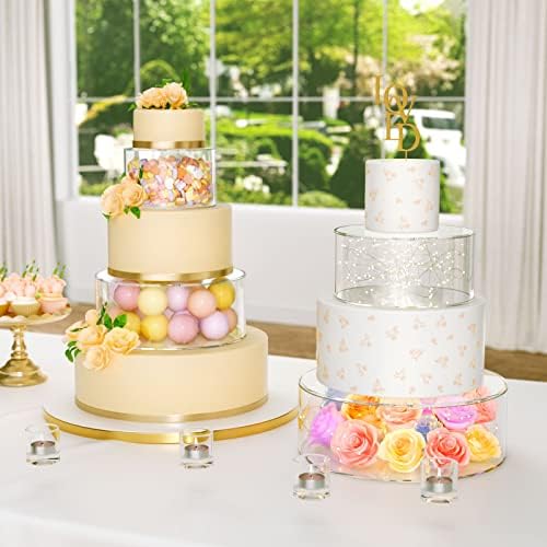 2 Pcs Round Acrylic Cake Stand with Lid, Clear Fillable Cake Tier in 10 x10 x 4, 6 x 6 x 4 inch in Transparent, alternate