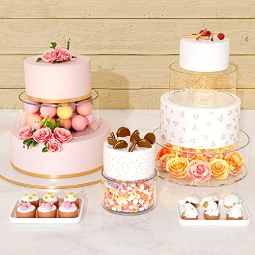 2 Pcs Round Acrylic Cake Stand with Lid, Clear Fillable Cake Tier in 10 x10 x 4, 6 x 6 x 4 inch in Transparent, alternate