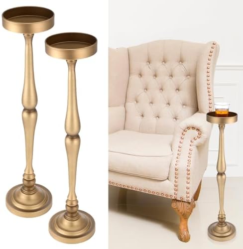 2 Pcs Round Martini Drink Table for Small Spaces, Brass