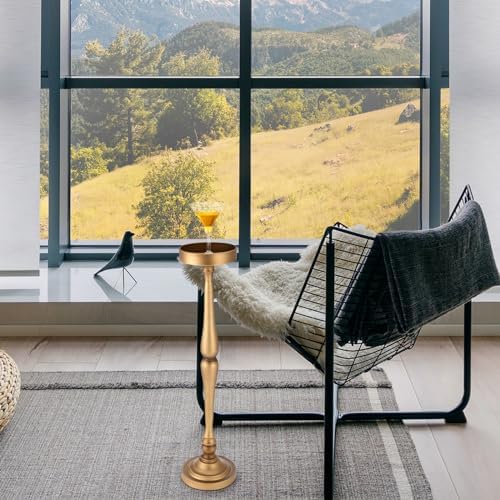 2 Pcs Round Martini Drink Table for Small Spaces, Brass, alternate view 2