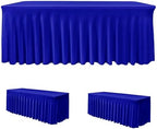 2 Pcs Royal Blue Spandex Table Covers 8ft Rectangle Ruffle Skirts for Party in 30x96 Inch| 2 Pack in Royal Blue