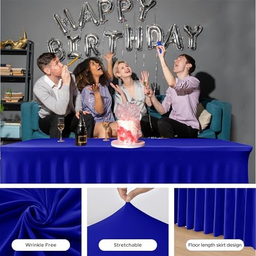 2 Pcs Royal Blue Spandex Table Covers 8ft Rectangle Ruffle Skirts for Party in 30x96 Inch| 2 Pack in Royal Blue, alternate