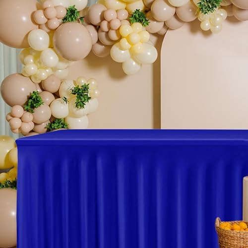 2 Pcs Royal Blue Spandex Table Covers 8ft Rectangle Ruffle Skirts for Party in 30x96 Inch| 2 Pack in Royal Blue, alternate