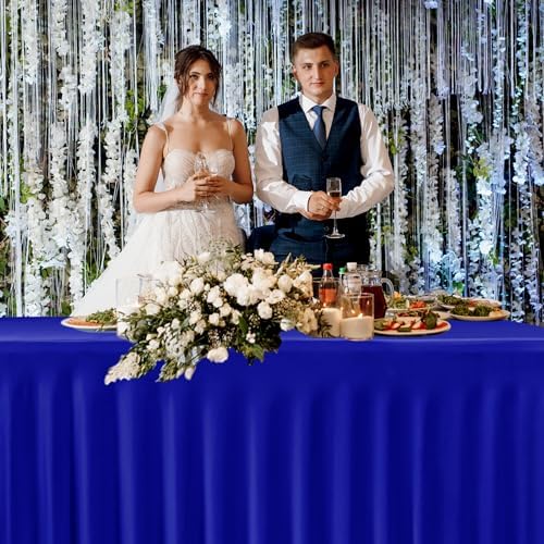 2 Pcs Royal Blue Spandex Table Covers 8ft Rectangle Ruffle Skirts for Party in 30x96 Inch| 2 Pack in Royal Blue, alternate