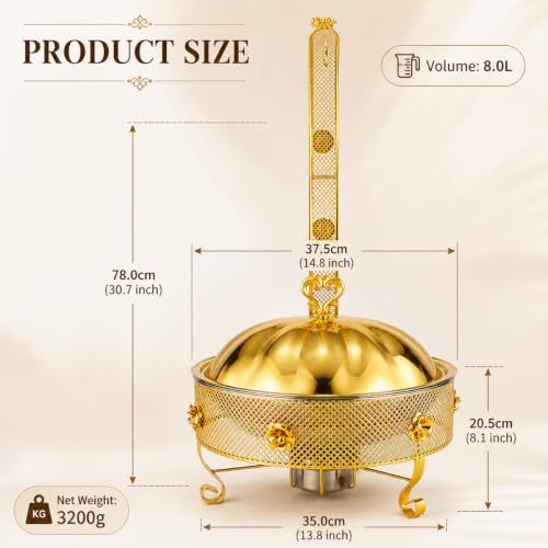 2 PCS Royal Gold Chafing Dish Buffet Set, 8L Round Server with Dome Lid, [Game Changer Maifanite-Coated], alternate view 2