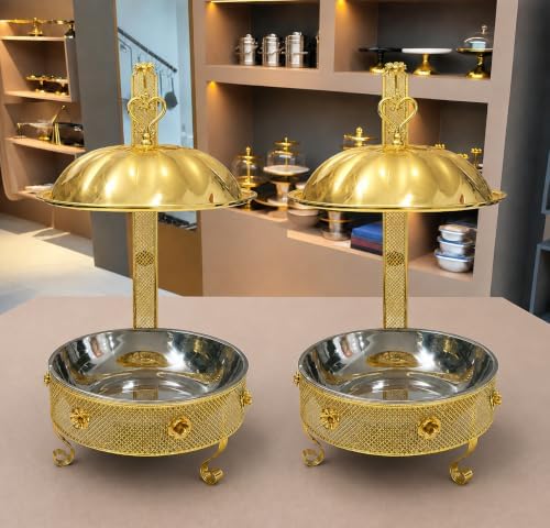 2 PCS Royal Gold Chafing Dish Buffet Set, 8L Round Server with Dome Lid, [Game Changer Maifanite-Coated], alternate view 3