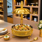 2 PCS Royal Gold Chafing Dish Buffet Set, 8L Round Server with Dome Lid, [Game Changer Maifanite-Coated], alternate view 4