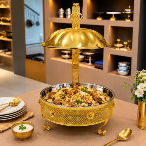 2 PCS Royal Gold Chafing Dish Buffet Set, 8L Round Server with Dome Lid, [Game Changer Maifanite-Coated], alternate view 4