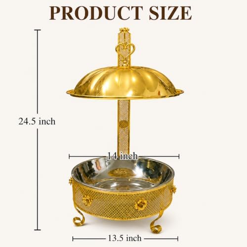 2 PCS Royal Gold Chafing Dish Buffet Set, 8L Round Server with Dome Lid, [Game Changer Maifanite-Coated], alternate view 5