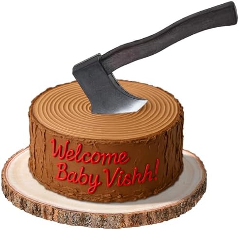 2 Pcs Rustic Wood Cake Stand with Foam Hatchet in Brown