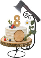 2 Pcs Rustic Wood Cake Stand with Foam Hatchet in Brown, alternate view 4