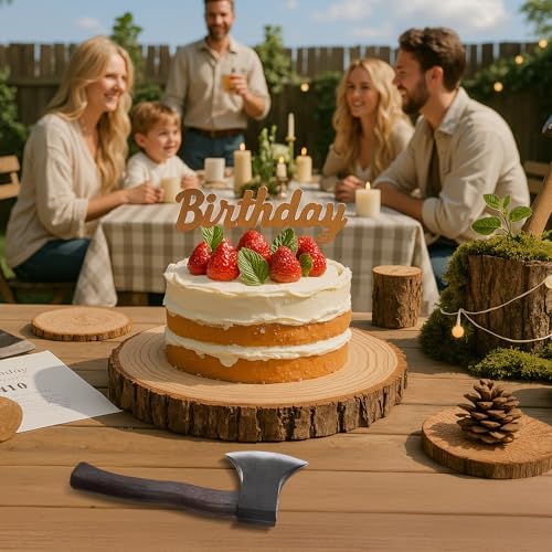 2 Pcs Rustic Wood Cake Stand with Foam Hatchet in Brown, alternate view 5
