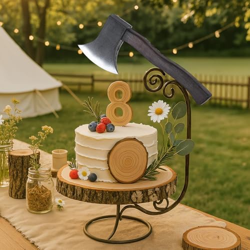 2 Pcs Rustic Wood Cake Stand with Foam Hatchet in Brown, alternate view 6