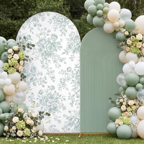 2 Pcs Sage Green Floral Arch Covers Backdrop 7.2ft 6ft Stretchy Fabric Covers for Ripples Wedding Bridal Shower