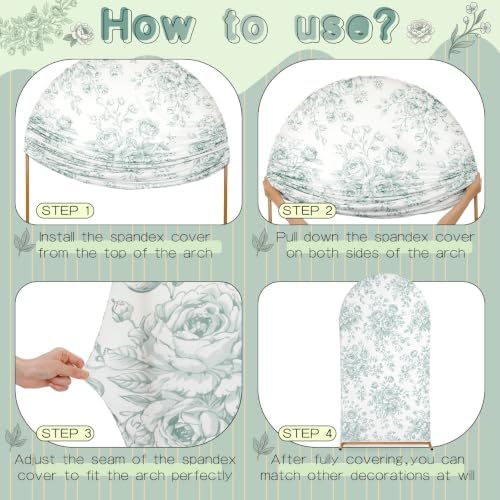2 Pcs Sage Green Floral Arch Covers Backdrop 7.2ft 6ft Stretchy Fabric Covers for Ripples Wedding Bridal Shower, alternate