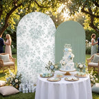 2 Pcs Sage Green Floral Arch Covers Backdrop 7.2ft 6ft Stretchy Fabric Covers for Ripples Wedding Bridal Shower, alternate
